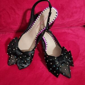 Black Bow Slingback Heels with Multicolor Studs